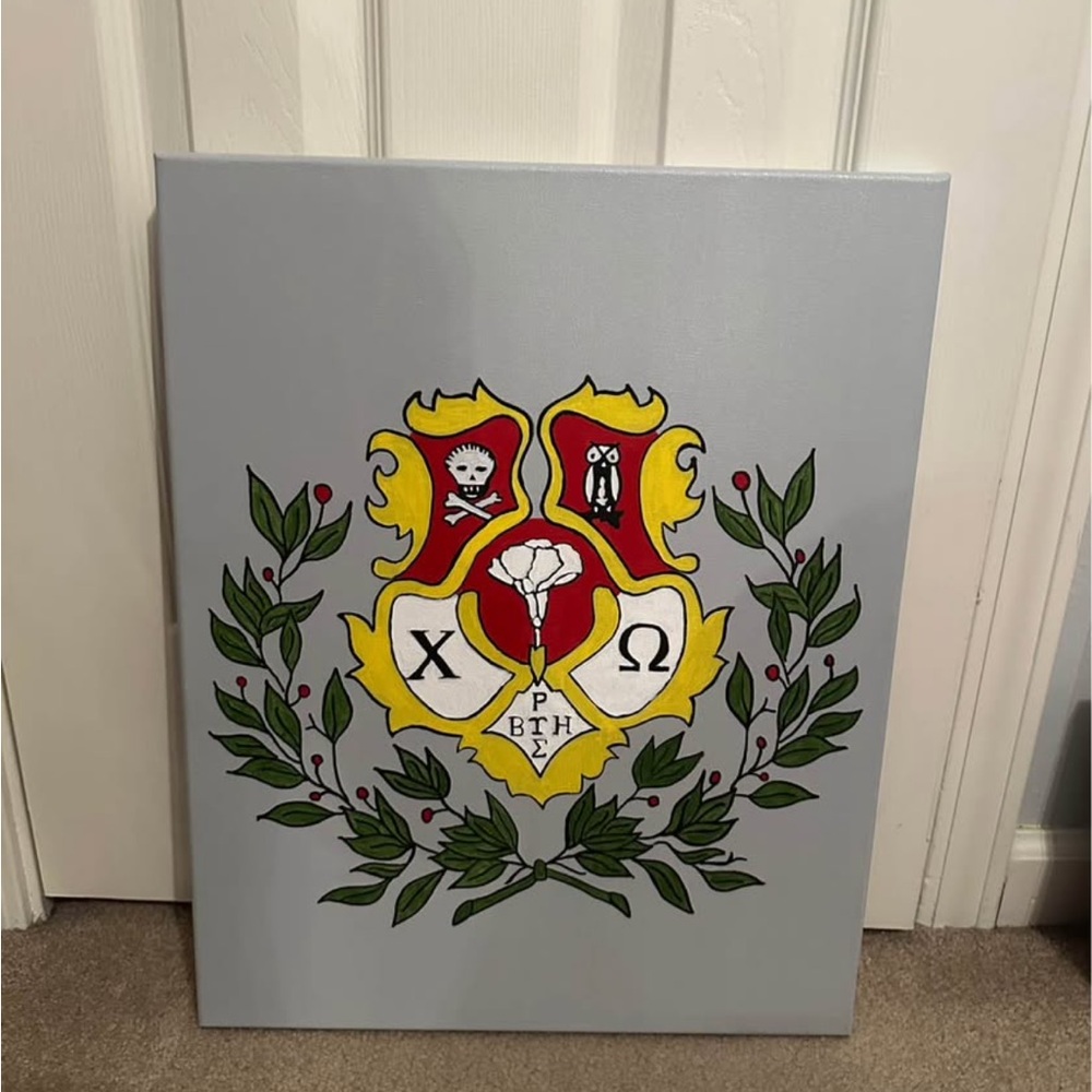 Hand-Painted Chi Omega Crest Wall Art Canvas